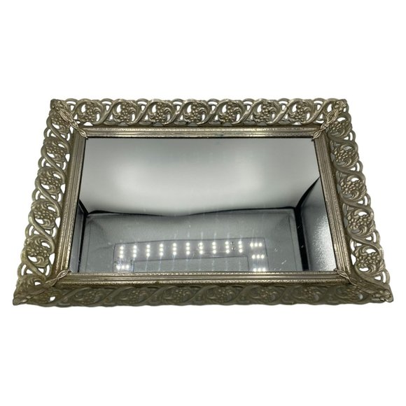 Vintage Accents Vintage Mirror Filigree Dresser Tray 9x3 Silver